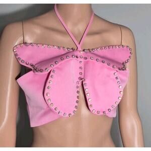 Forever 21 X WICKED NWT Glinda Pink Coquette Studded Butterfly Halter Top Medium